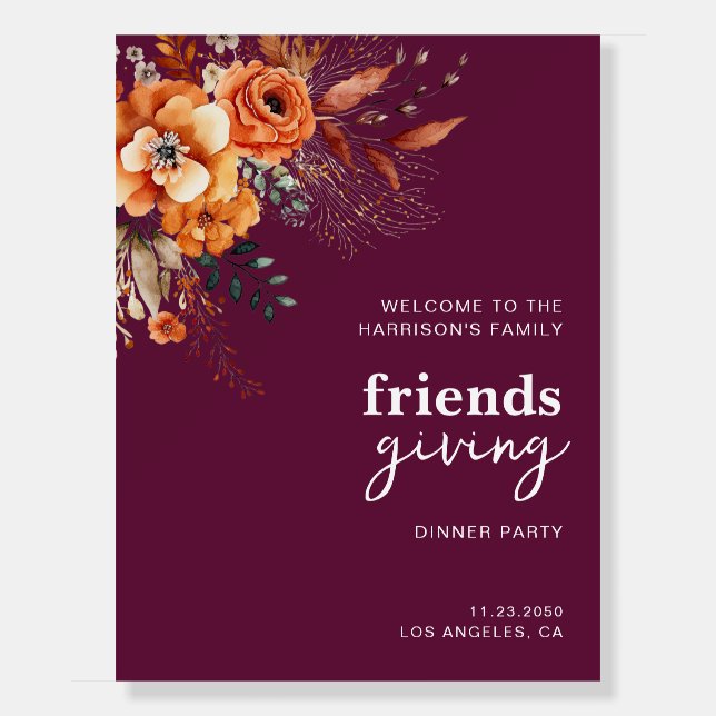 Autumnal flowers thanksgiving elegant burgundy foam board (Front)