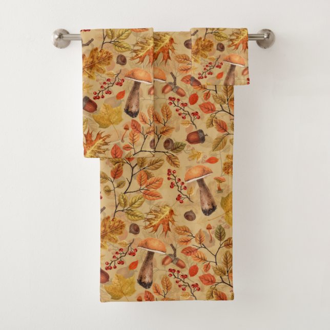 Autumnal forest on ochre bath towel set (Insitu)