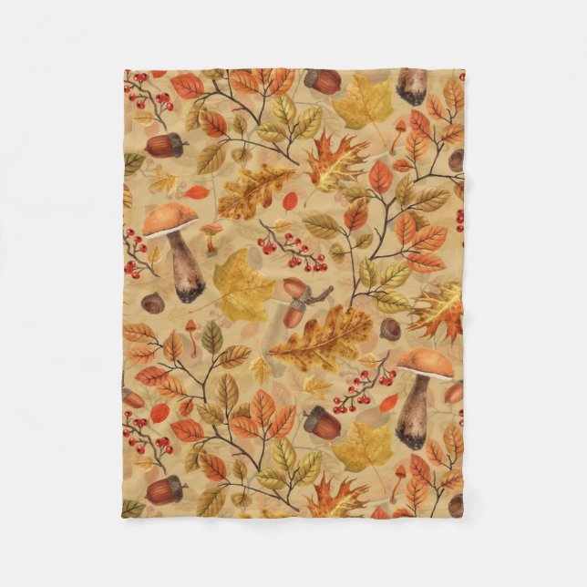 Autumnal forest on ochre fleece blanket (Front)