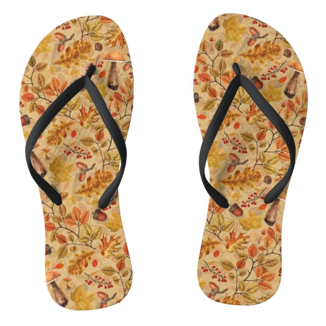 Autumnal forest on ochre flip flops (Footbed)