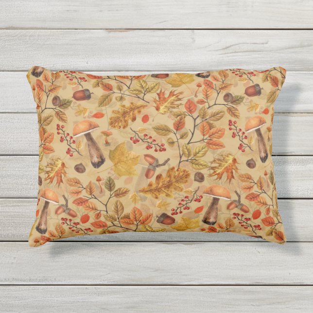 Autumnal forest on ochre outdoor pillow (Front)