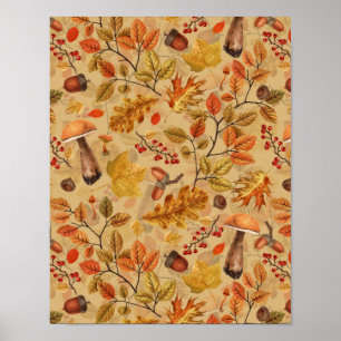 Autumnal forest on ochre poster