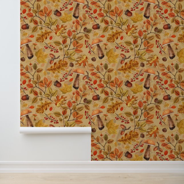 Autumnal forest on ochre wallpaper  (Application)