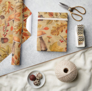 Autumnal forest on ochre wrapping paper