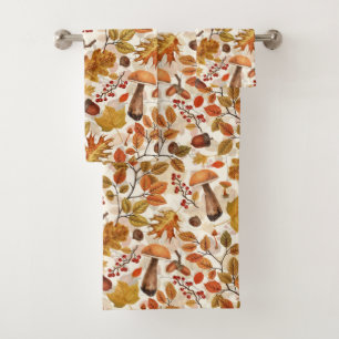 Autumnal forest on off white bath towel set