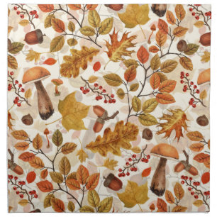 Autumnal forest on off white cloth napkin