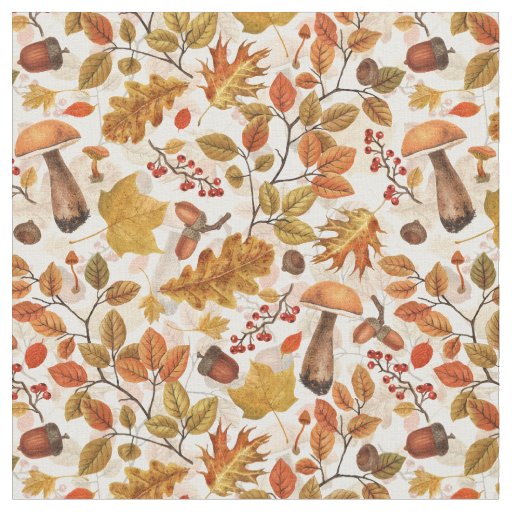Autumnal forest on off white fabric