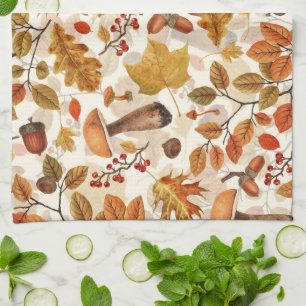 Autumnal forest on off white kitchen towel