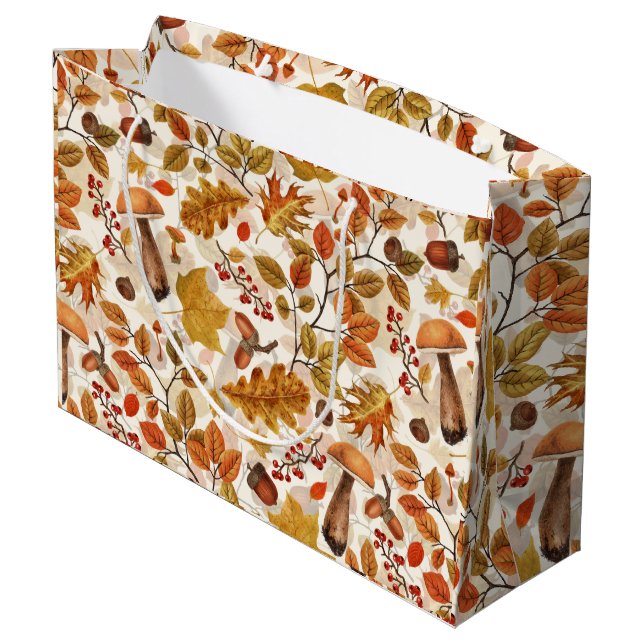 Autumnal forest on off white large gift bag (Back Angled)