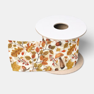 Autumnal forest on off white satin ribbon