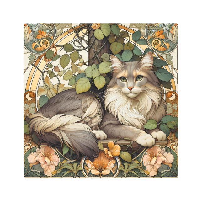 Autumnal Gold Art Nouveau Cat Elegance (Front)