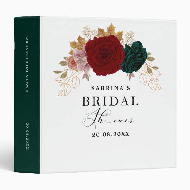 Autumnal Gold Burgundy Emerald Greeny Floral  3 Ring Binder (Front/Spine)