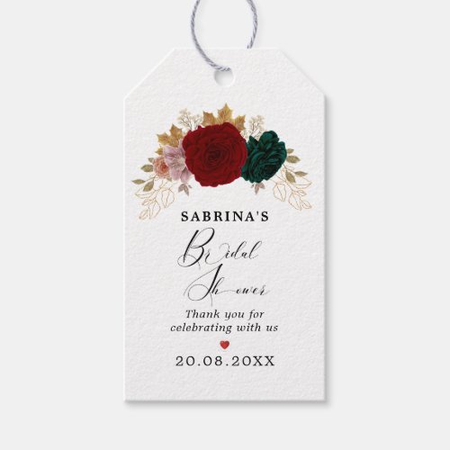 Autumnal Gold Burgundy Emerald Greeny Floral  Gift Tags