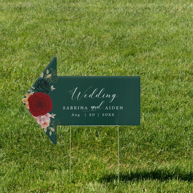Autumnal Gold Burgundy Emerald Greeny Wedding  Sign (Insitu)