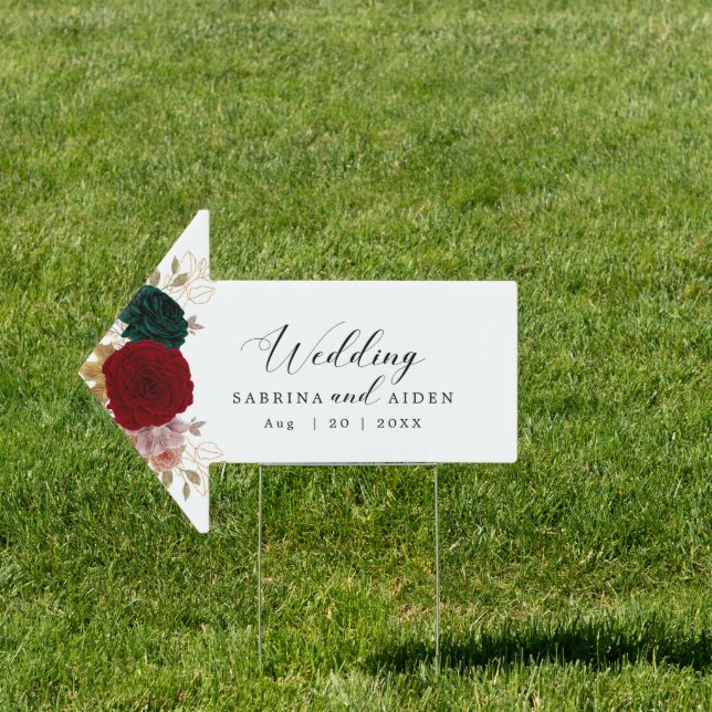 Autumnal Gold Burgundy Emerald Greeny Wedding  Sign (Insitu)