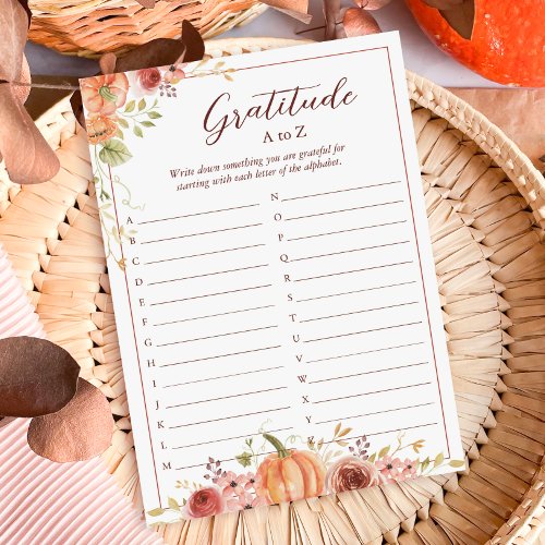 Autumnal Gratitude List A to Z Thanksgiving Card
