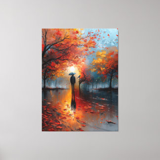 Autumnal Hues on Rainy Boulevard Canvas Print
