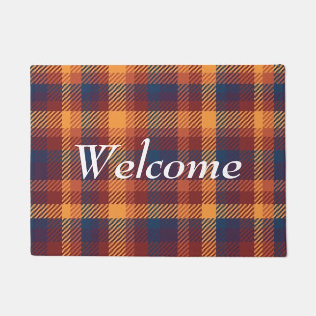 Autumnal Hues Rich Fall Plaid Welcome Doormat (Front)