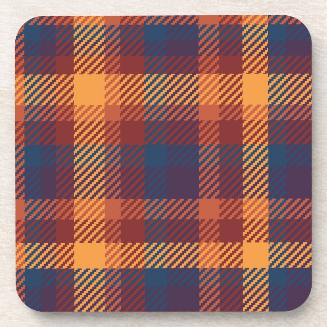 Autumnal Hues Tweed Plaid Pattern Beverage Coaster (Front)