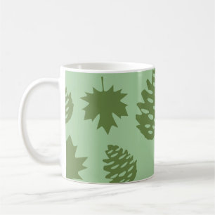 Autumnal Leafs & Pine Cones in Green Tones Coffee Mug