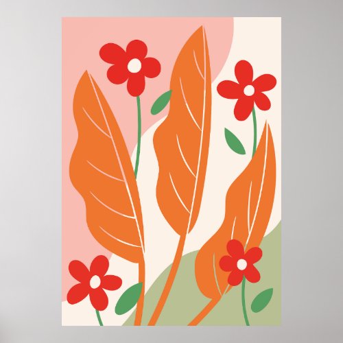 Autumnal leaves and flowers design poster