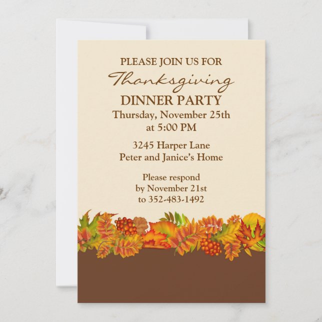 Autumnal leaves Thanksgiving Party Invitation (Front)