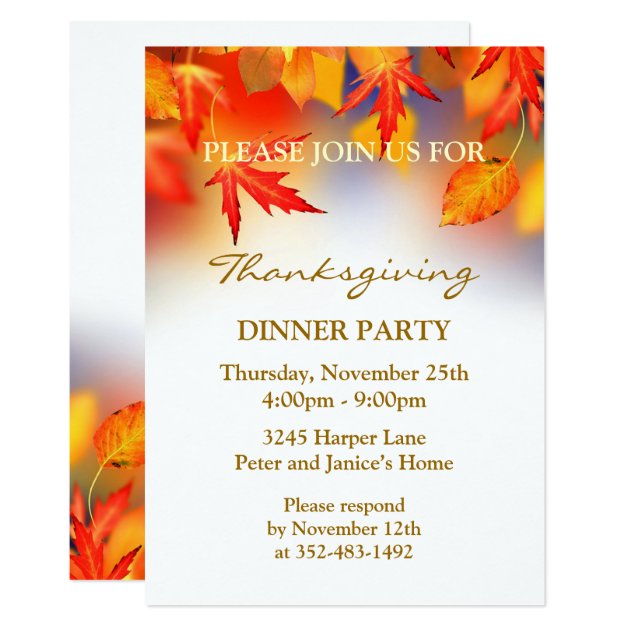 Autumnal Leaves Thanksgiving Party Invitation