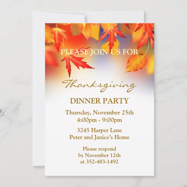 Autumnal leaves Thanksgiving Party Invitation (Front)