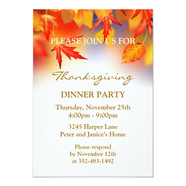 Autumnal Leaves Thanksgiving Party Invitation