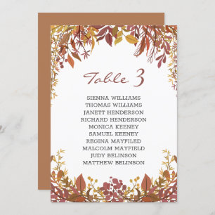 Autumnal leaves wedding seating card