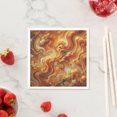 Autumnal Marble Gold &amp; Orange Découpage Napkins
