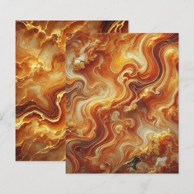 Autumnal Marble Gold & Orange Scrapbook Paper (Front/Back)