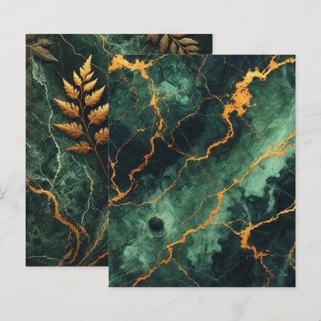 Autumnal Marble Green Forest Scrapbook Paper (Front/Back)