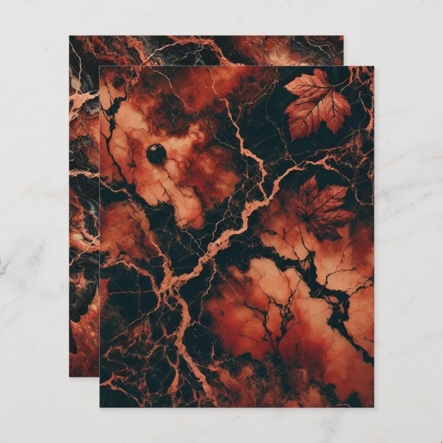 Autumnal Marble Rusty Leaves Scrapbook Paper (Front/Back)