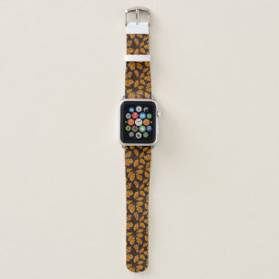 Autumnal oak leaves on dark brown apple watch band