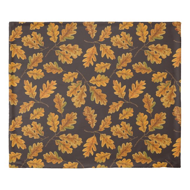 Autumnal oak leaves on dark brown duvet cover (Front)