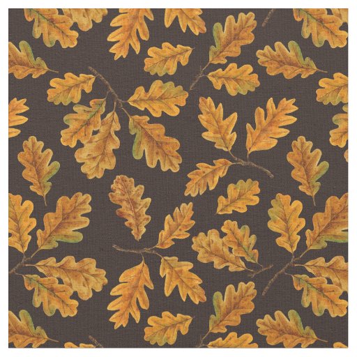 Autumnal oak leaves on dark brown fabric