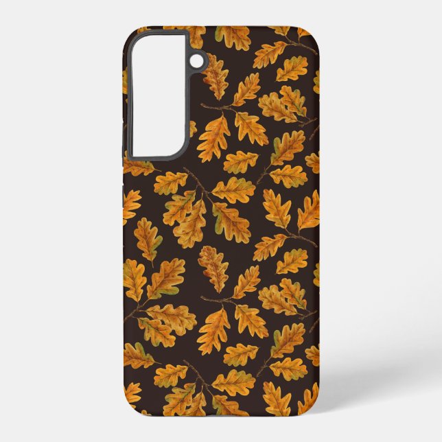 Autumnal oak leaves on dark brown samsung galaxy case (Back)