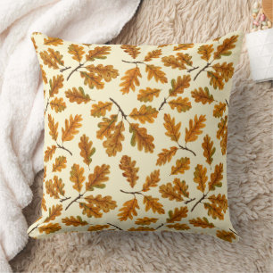 Autumnal oak leaves on off white throw pillow
