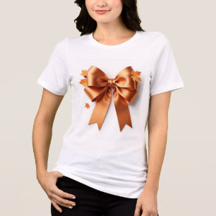 Autumnal Opulence Metallic Gold and Orange Bow Art Tri-Blend Shirt