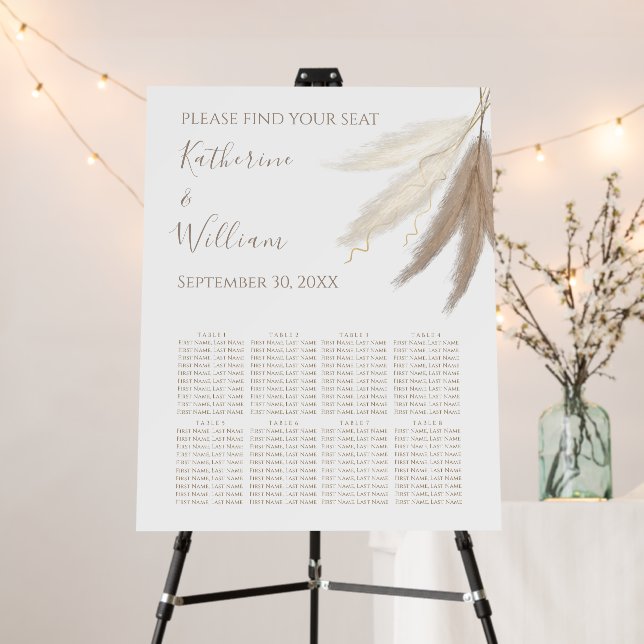 Autumnal Pampas Grass Wedding Seating Plan Foam Board (In Situ (Stand))