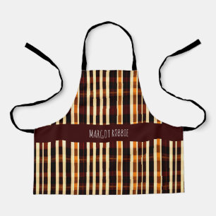 Autumnal Plaid Orange Black Geometric Pattern Apron