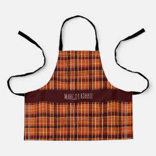 Autumnal Plaid Orange Brown Geometric Pattern Apron
