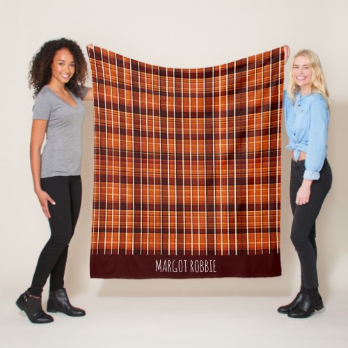 Autumnal Plaid Orange Brown Geometric Pattern Fleece Blanket