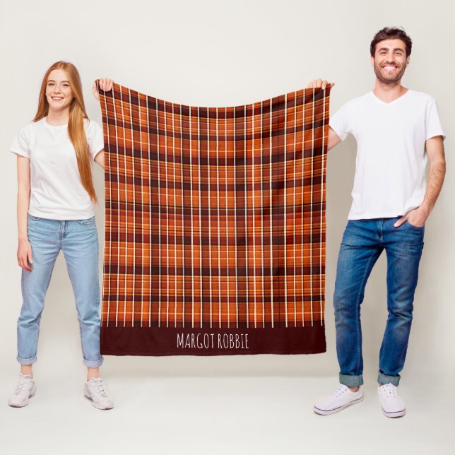Autumnal Plaid Orange Brown Geometric Pattern Fleece Blanket (In Situ)