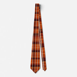 Autumnal Plaid Orange Brown Geometric Pattern Neck Tie