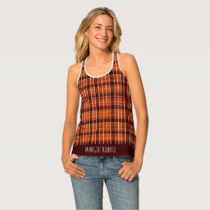 Autumnal Plaid Orange Brown Geometric Pattern Tank Top