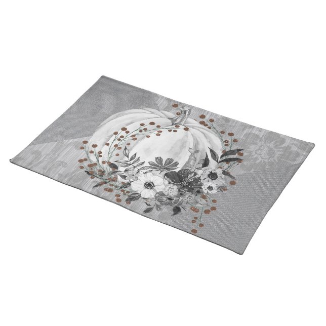 Autumnal Pumpkin & Florals Whimsical Festive Cloth Placemat (On Table)