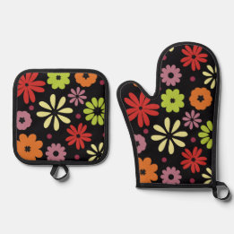 Autumnal Seamless Floral Pattern Oven Mitt & Pot Holder Set