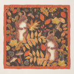 Autumnal squirrels and flora on dark brown scarf<br><div class="desc">Hand-painted squirrels and autumn woodland flora</div>